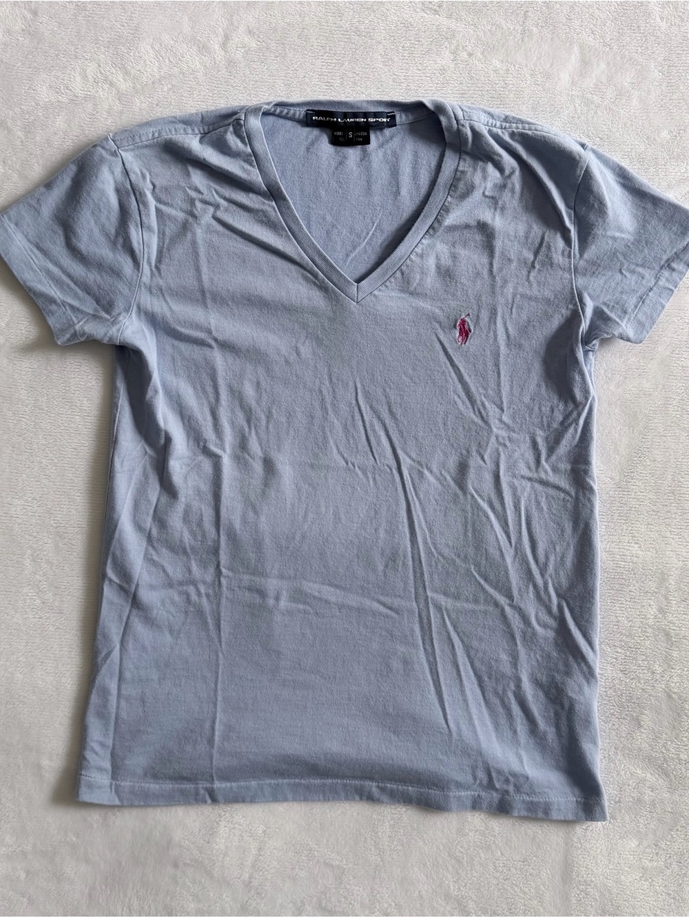 Ralph Lauren Sport Women's Small Blue V-Neck
Cotton Jersey Polo Pony Tee Vintage
